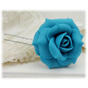 Aqua Turquoise Rose Hair Pin: Polymer Clay Flower (1.5 inch)
