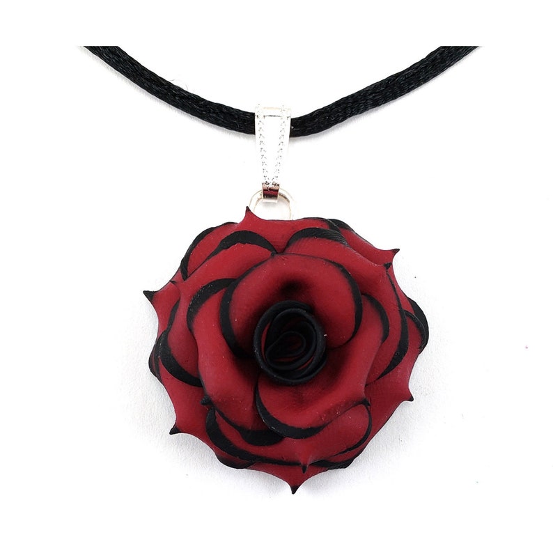 Large Tipped Rose Black Cord Choker Necklace Variegated Rose Jewelry Two Color Rose Choker Variegated Tipped Rose Jewelry image 1