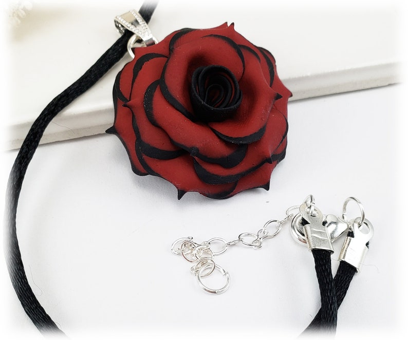 Large Tipped Rose Black Cord Choker Necklace Variegated Rose Jewelry Two Color Rose Choker Variegated Tipped Rose Jewelry image 4