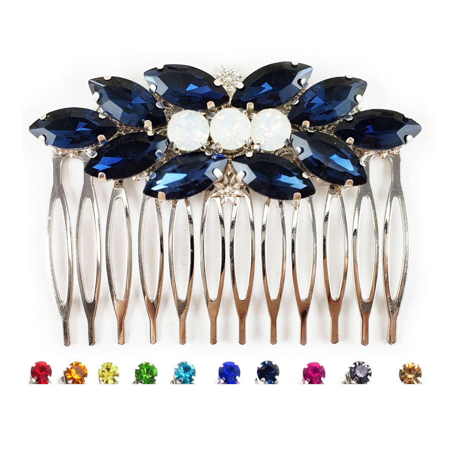 Dazzling Silver Tone Opal and Light Blue Adorned Hair Comb Blue Opal Hair Comb - Etsy main image 3