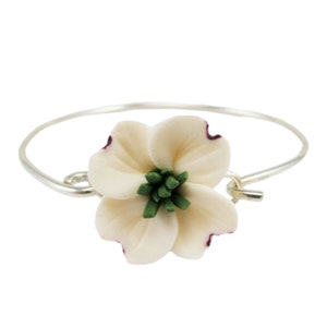 Dogwood Sterling Silver Bangle Bracelet Dogwood Jewelry White Flower Silver Bracelet Dogwood Wedding Bracelet Accessory Gift image 1