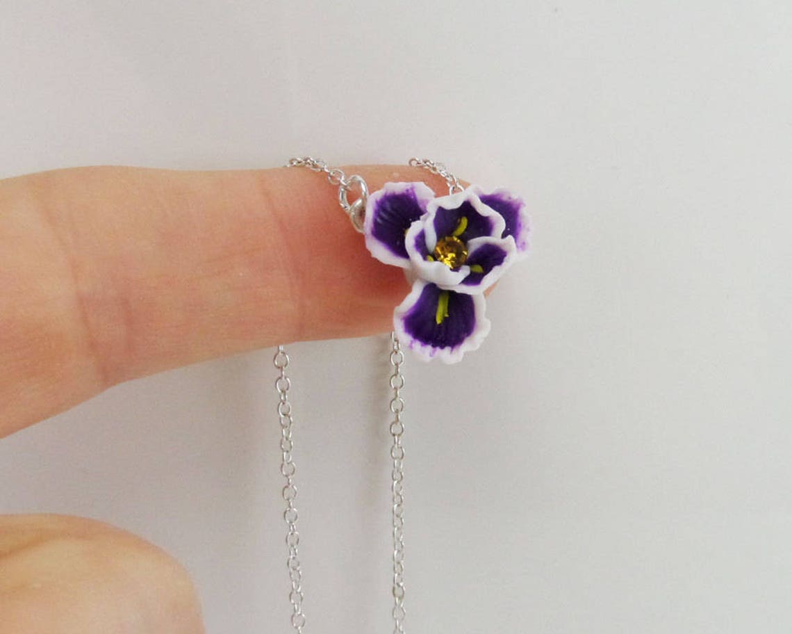 Purple Iris Tiny Flower Necklace Iris Flower Jewelry Tiny Etsy