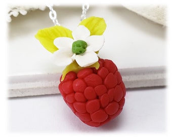 Raspberry Blossom Fruit Necklace | Raspberry Jewelry | Fruit Necklace | Fruit Jewelry | Food Jewelry