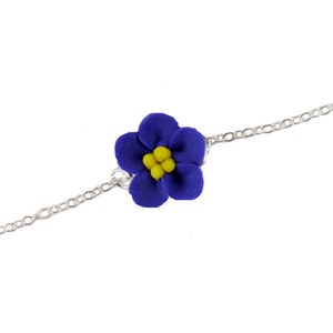 African Violet Anklet: Sterling Silver Purple Flower Bracelet