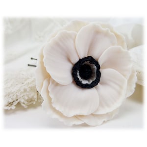 White Anemone Flower Hair Pin: Clay Floral Wedding Accessory