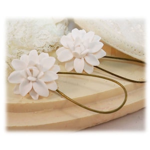 White Dahlia Dangle Earrings | Dahlia Jewelry | White Flower Earrings