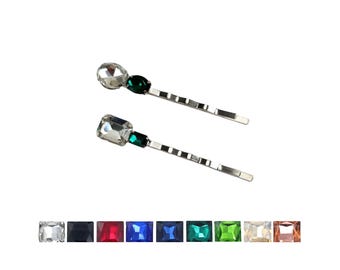 Rhinestone Gem Bobby Pins: Minimalist Jeweled Hair Accessories (Set of 2)