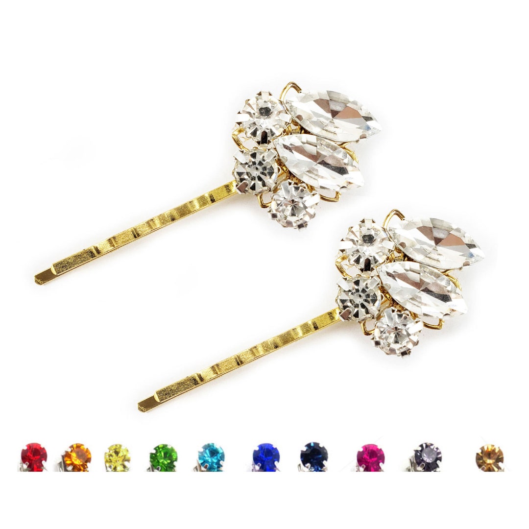 Custom Rhinestone Gold Hair Pins Set Gold Wedding Hair Pins Etsy