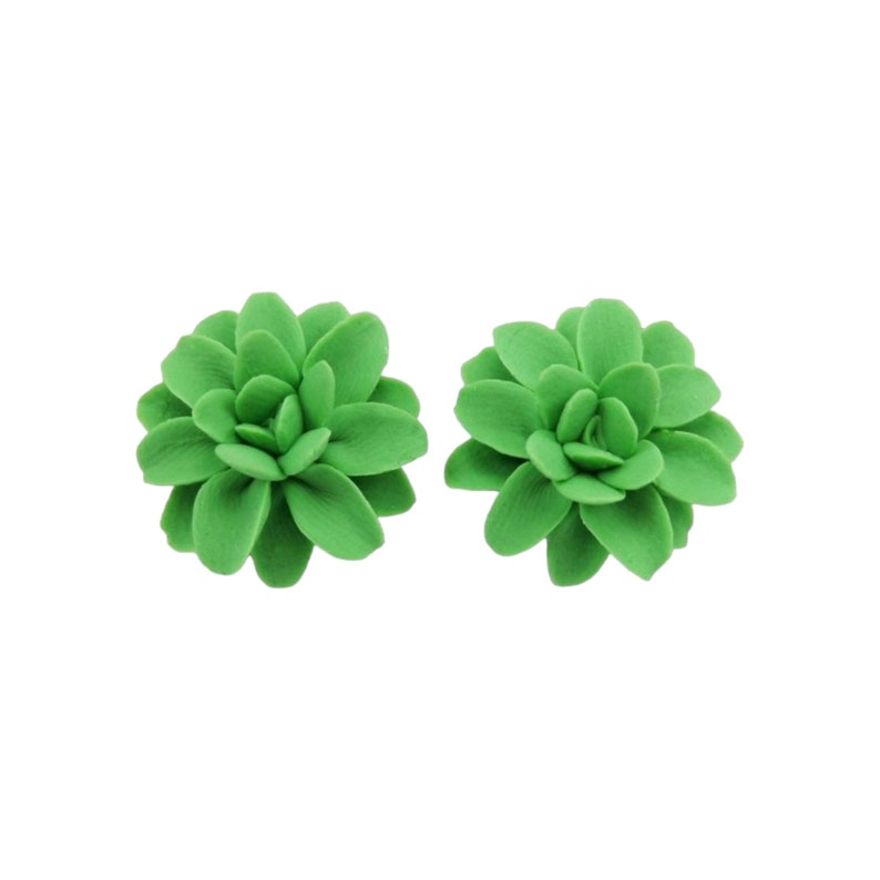 Green Dahlia Earrings Stud or Clip On Dahlia Jewelry Green Flower Studs Hypoallergenic Flower Stud Earrings image 1