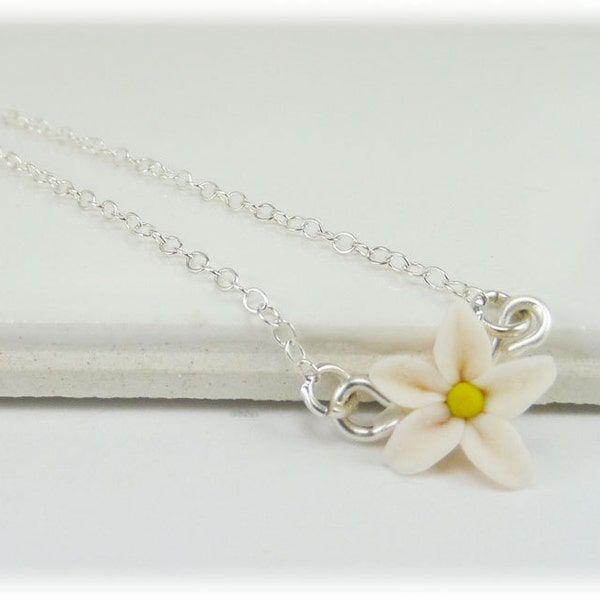 Jasmine Tiny Flower Necklace | White Jasmine Jewelry | Tiny White Flower Necklace | Petite Jasmine Necklace