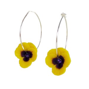 Pansy Hoop Earrings: Sterling or Gold Filled Flower Earrings