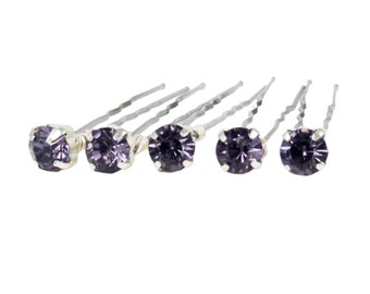 Tanzanite Rhinestone Hair Pins 7mm (5) | Tanzanite Purple Gray Wedding Hair Accessories | Gray Purple Bridal Bridesmaid Jewel Bobby Pins