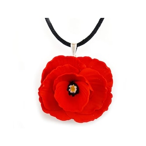 Large Red Poppy Choker: Hand Sculpted Polymer Clay Flower Necklace