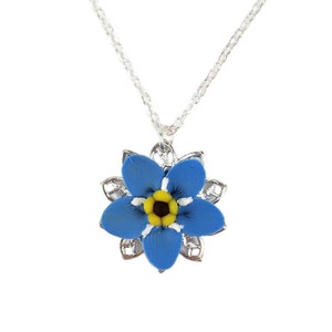 Forget Me Not Necklace: Filigree Charm, Blue Flower