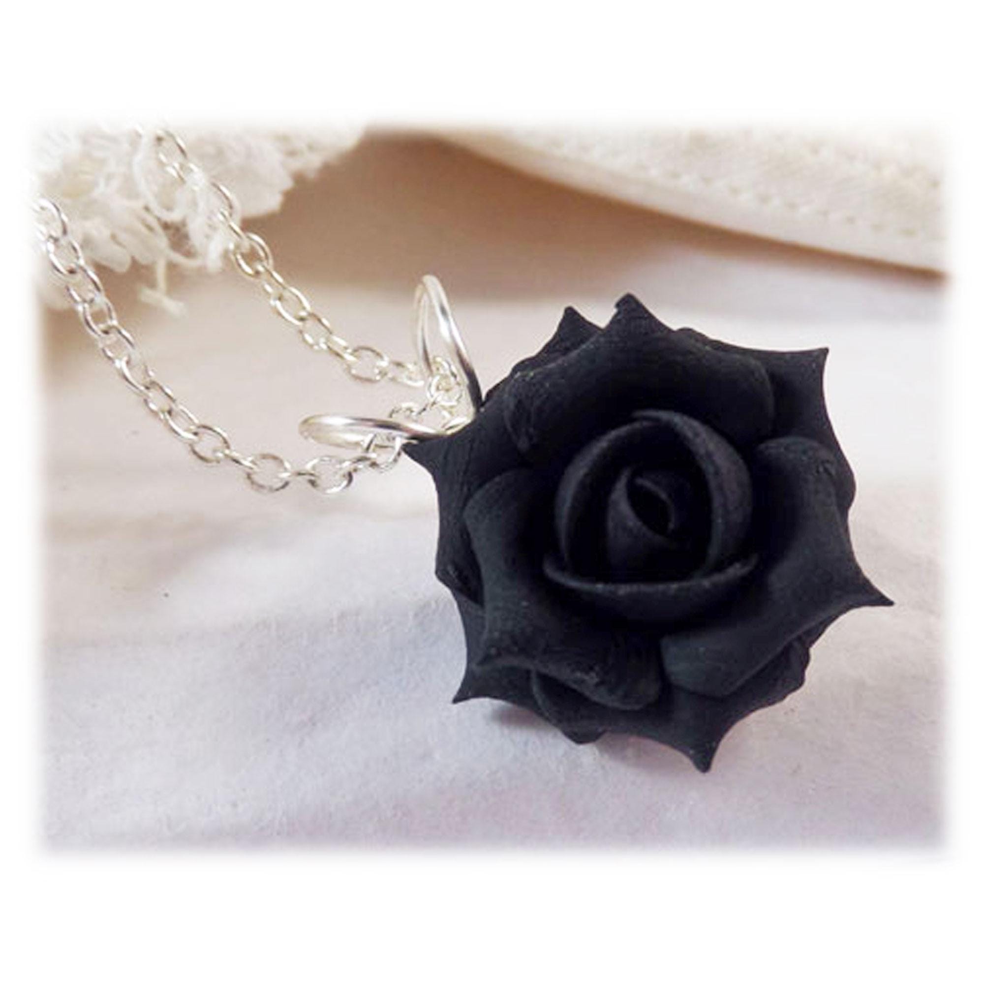 Small Black Rose Pendant Necklace Black Rose Jewelry Black Flower Necklace Black Rose Bridesmaid Necklace