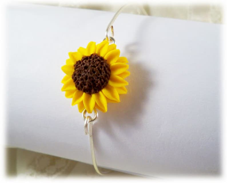 Sunflower Bracelet Sterling Silver Bangle Sunflower Jewelry Etsy
