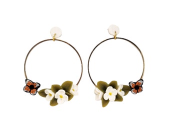 Butterfly Flower Hoop Earrings | Butterfly Garden Jewelry | Butterfly Gifts | Tiny Monarch Butterfly on Flower Earrings