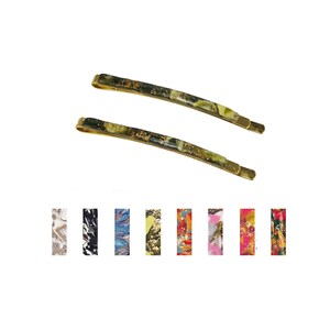 Handcrafted Slim Marbled Bobby Pins: Multicolor, Set of 2, Polymer Clay