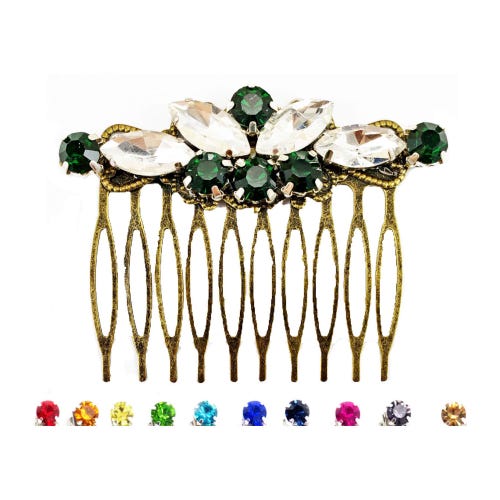 Art Deco Rhinestone Bronze Hair Comb: Custom Colors, 1920s  display picture 1