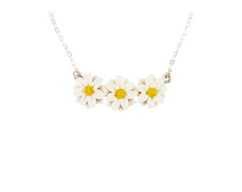 Dainty Daisy Necklace: Floral Bar Necklace, Silver, Gold, or Antique Brass