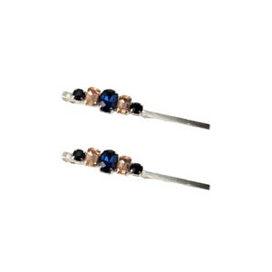 Blue & Blush Pink Rhinestone Bobby Pins: Navy Rose Gold Gem Hair Pins