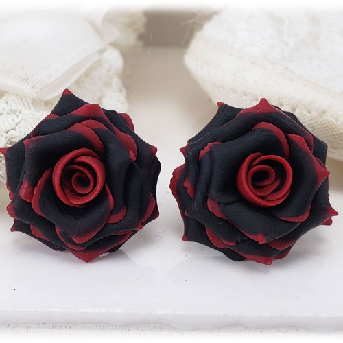Red Rose Earrings Stud or Clip on Red Rose Jewelry Red Etsy