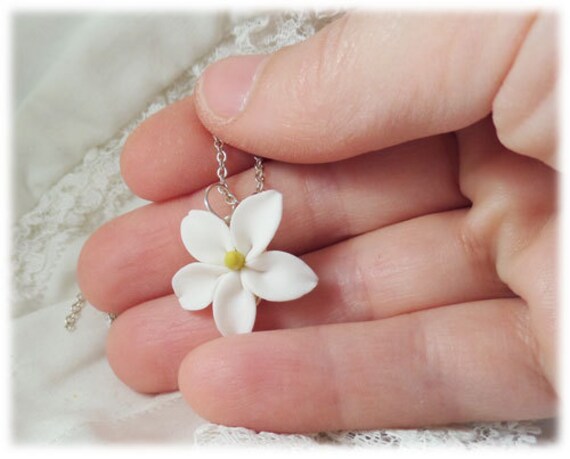 Jasmine Flower Pendant Necklace White Jasmine Jewelry White Flower