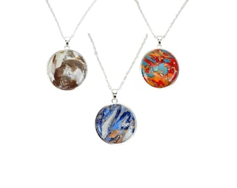 Colorful Marbled Locket: Silver Tone, Multicolor, Polymer Clay