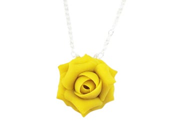 Petite Yellow Rose Pendant Necklace: Handmade Flower, Bridesmaid Jewelry