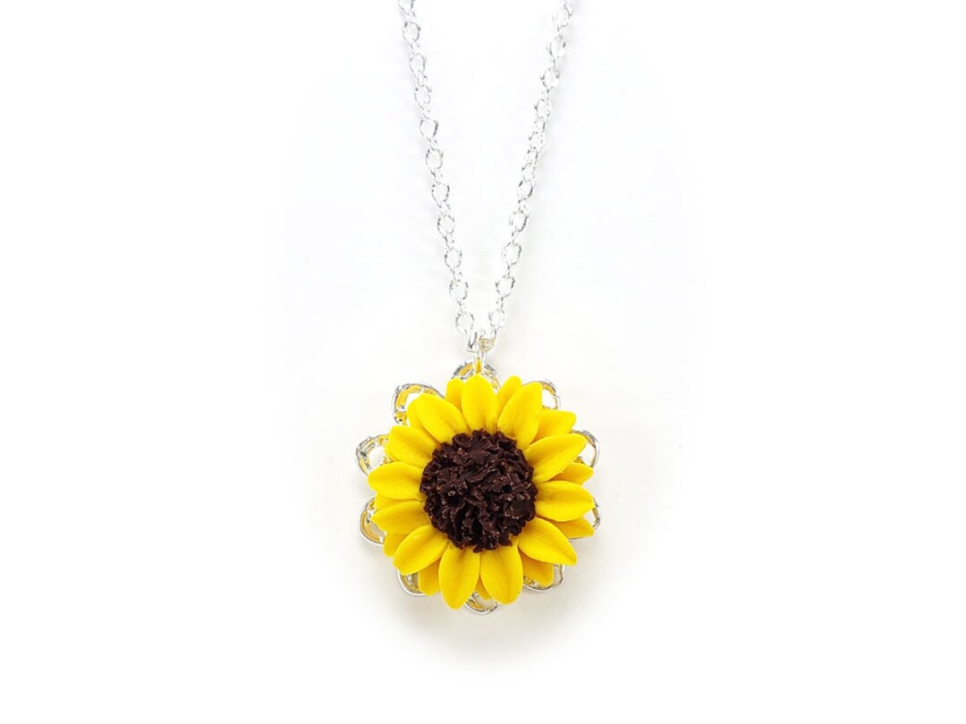 Sunflower Filigree Charm Necklace Sunflower Jewelry Etsy