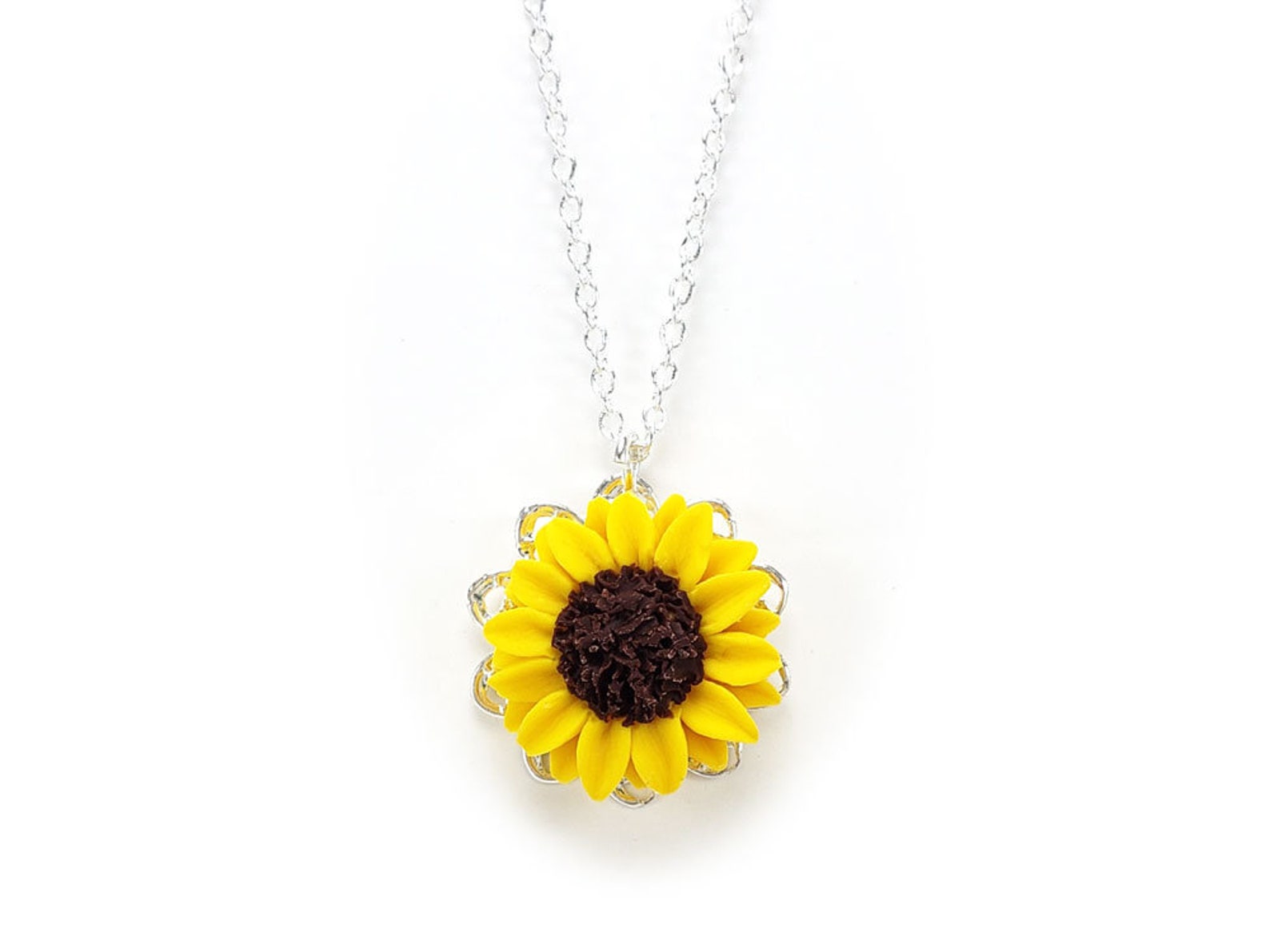 Sunflower Charm Necklace Sunflower Jewelry Sunflower Etsy