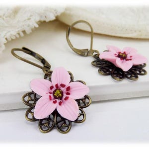 Cherry Blossom Jewelry Set: Pink Flower Necklace & Earrings image 4
