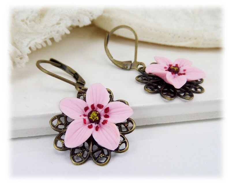 Cherry Blossom Jewelry Set: Pink Flower Necklace & Earrings image 4