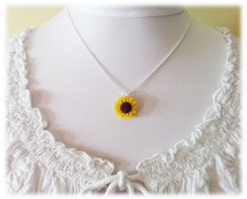 Sunflower Pendant Necklace Sunflower Jewelry Yellow Flower Necklace image 3