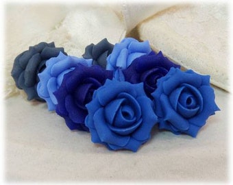 Blue Rose Earrings Stud or Clip On | Blue Rose Jewelry | Blue Flower Studs |Blue Bridesmaid Wedding Earrings Gift for Her | Hypoallergenic