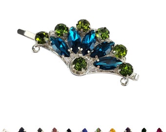 Vintage Art Deco 1920s Style Fan Rhinestone Side Hair Pin Custom Colors | Jeweled Side Hair Clip Pin