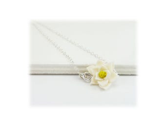 Tiny Magnolia Dainty Necklace: Petite Handmade Flower Wedding Jewelry