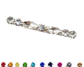 Rhinestone Slim Barrette Custom Colors | Minimal Slim Jeweled Barrette for Fine Hair | Simple One Row Side Barrette Elegant Hair Accessory