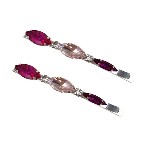 Pink Rhinestone Hair Accessories set of two Set of 2 Pieces Pink Color Rhinestones Crystal Wedding Hair  main image 2