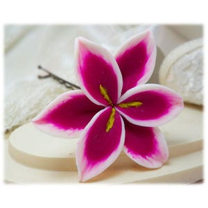 Pink Stargazer Lily Hair Pin Clip: Sculpted Clay Flower Accessory