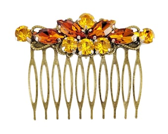 Vintage Style Golden Topaz Rhinestone Hair Comb 2.5 INCH | Autumn Rustic Wedding Rhinestone Hair Accessory