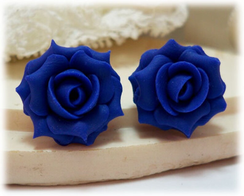 Blue Rose Earrings Stud or Clip on Blue Rose Jewelry Blue Etsy