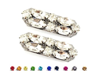 Art Deco Rhinestone Hair Clips: Antique Silver Bridal Hair Accessories