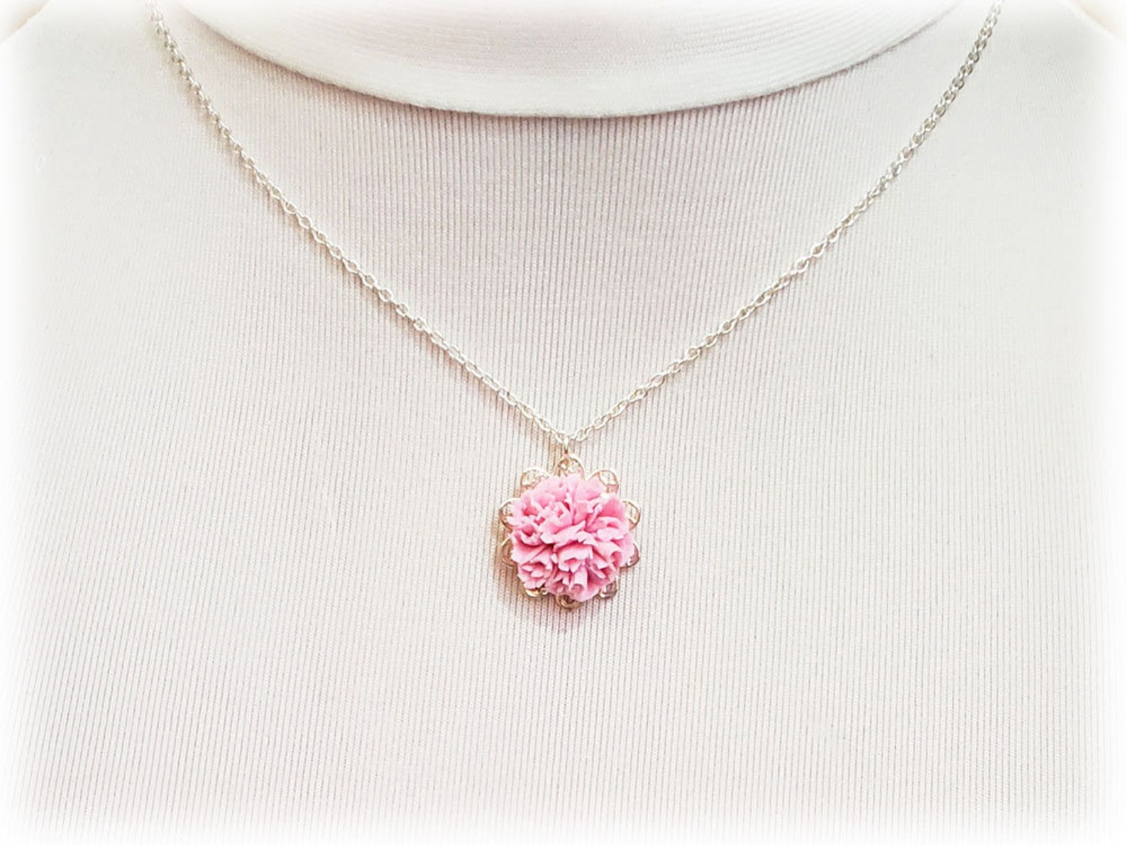 Carnation Charm Necklace Carnation Jewelry January Birth Etsy