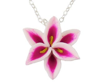 Pink Lily Pendant Necklace: Bridal Flower Jewelry, Sterling Silver or Gold Filled Option