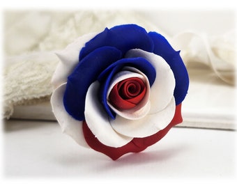 Red White and Blue Rose Hair Clip Pin 1.5 INCH | July 4 Flower Hair Accessories | USA Colors Accessory Hair Flower