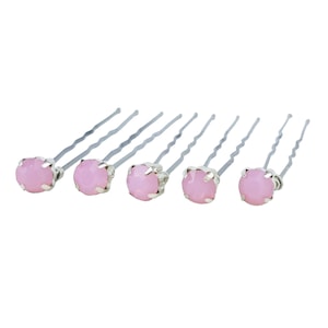 Pink Opal Rhinestone Hair Pins: Bridal Wedding Hair Accessories (Set of 5)