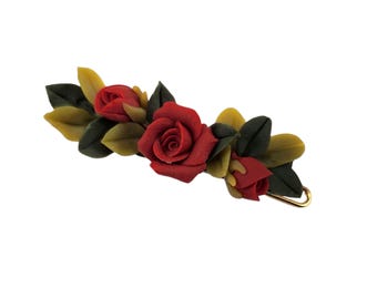 Small Victorian Rose Slim Barrette: Cottagecore Floral Hair Clip