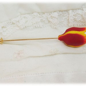 Yellow Tipped Red Tulip Brooch or Stick Pin Red Tulip Jewelry Tulip Lapel Spring Flower Brooch Yellow Red Flower Accessory image 2