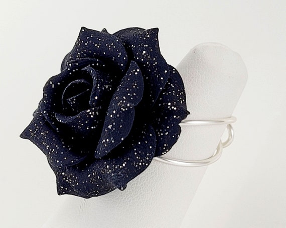 Black Rose Glitter Ring Black Flower Glitter Jewelry 